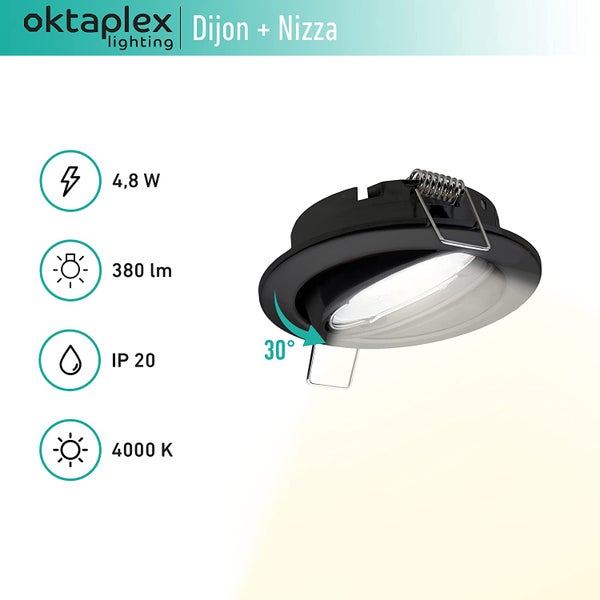 Spot schwenkbar Dijon 4000K 380lm 4,8W Deckenspots Schwarz Lochmaß 68mm Wand-Deckenspots Wohnbereich
