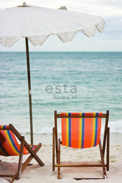 ESTAhome Fototapete Strand-Motiv Meeresgrün und Orange - 186 x 270 cm - 156512