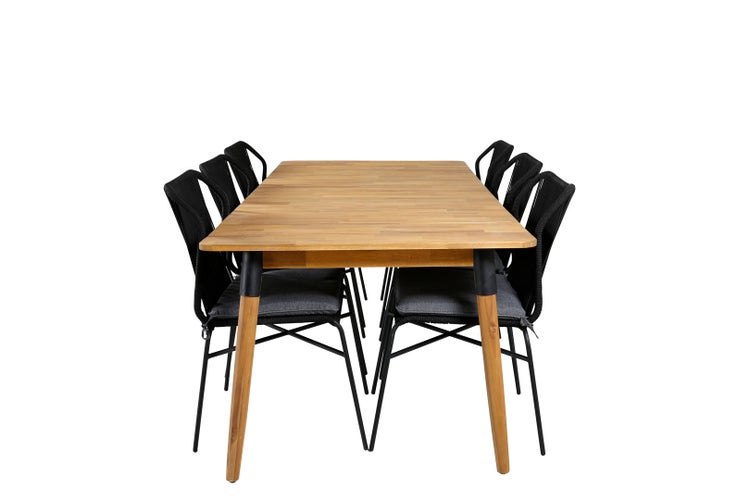 Julian Gartenset Tisch 100x210cm und 6 Stühle Julian schwarz, natur. 100 X 210 X 75 cm