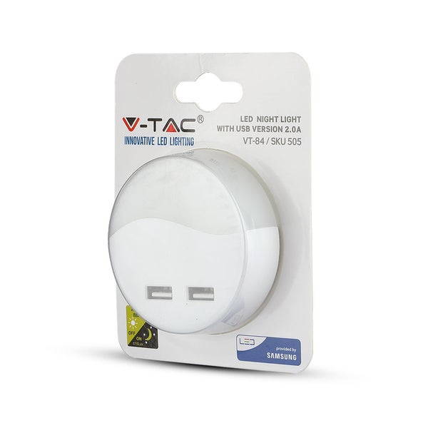 V-TAC VT-84-RD - Runde LED-Wandlichter - Nachtlichter - USB - Samsung - IP20 - Weiß - 0,4W - 10