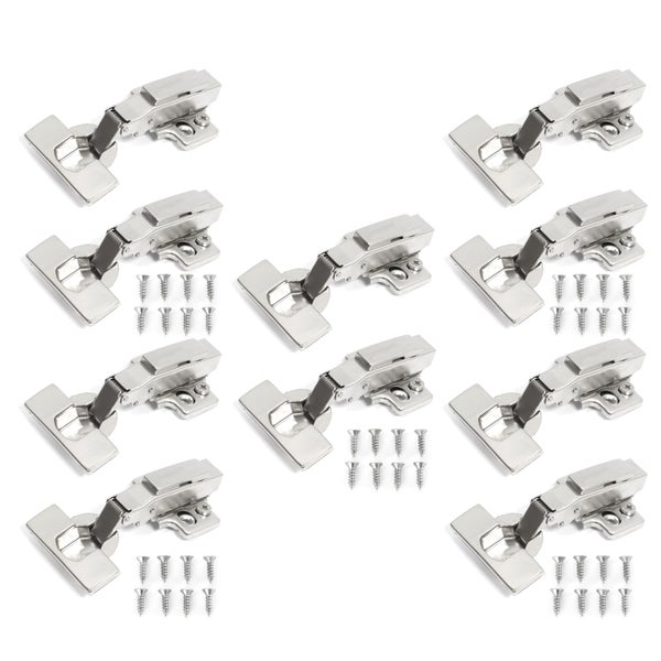 Mehrere Möbelscharniere aus Metall mit Schrauben