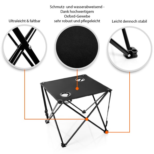 BigDean 2 Stück Campingstuhl mit Campingtisch faltbar – Faltstuhl in Neon Orange mit Getränkehalter & Tragetasche ideal für Camping, Festival & mehr