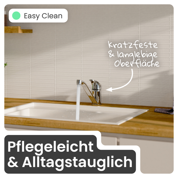 Spüle mit Armatur und den Eigenschaften: pflegeleicht, kratzfeste und langlebige Oberfläche sowie Easy Clean