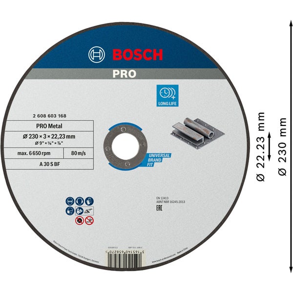 Bosch Trennscheibe für Metall, 230 x 3 x 22,23 Millimeter