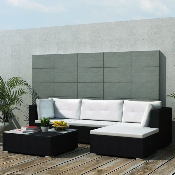 5-tlg. Garten-Lounge-Set mit Auflagen Poly Rattan Schwarz