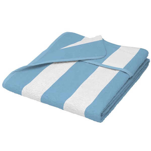 Gestreiftes Frottierhandtuch mit blau-weißen Längsstreifen und gesäumtem Rand.
