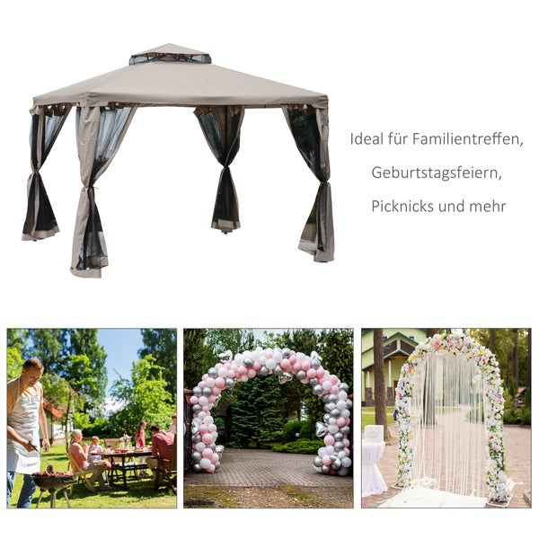 Outsunny Pavillon, Gartenpavillon, 2,94 x 2,94 x 2,65 m, Metall + Polyester, Grau