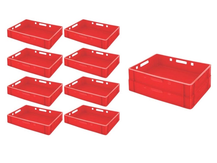 PROREGAL SparSet 10 x Eurobehälter Fleischerkasten E1 HxBxT 12,5 x 40 x 60 cm 25 Liter Rot Fleischerkiste Fleischkiste Metzgerkiste Fleischbehälter