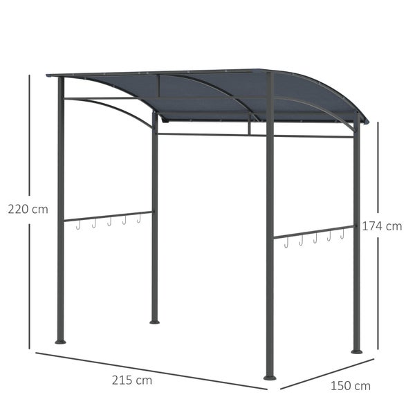 Outsunny Grillpavillon 215 x 150 x 220 cm Wasserabweisend Gartenpavillon mit Gebogendach, Gartenlauben mit Haken, BBQ Pavillon, Gartenzelt Grillzelt Partyzelt für Garten Party Picknick BBQ, Grau