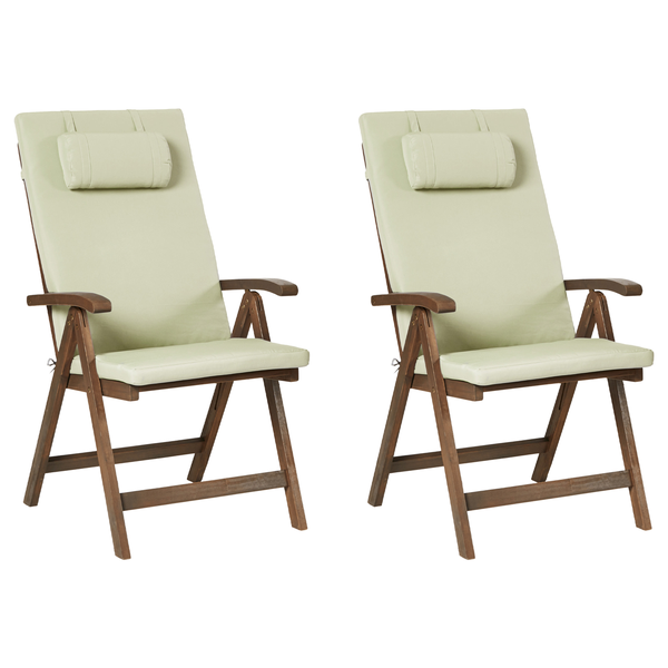 Set mit 2 Stühlen und Sitzkissen AMANTEA PREMIUM Akazienholz Grün