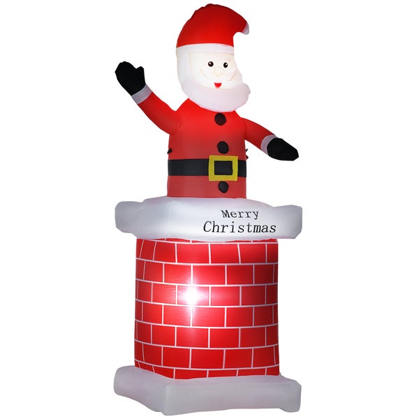 HOMCOM Aufblasbar Weihnachtsdeko, mit Schornstein, LED-Beleuchtung, 80L x 70B x 210H cm, Polyester, Mehrfarbig