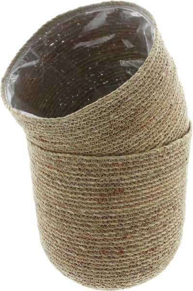 Dekoleidenschaft 2x Pflanzkorb Terra aus Seegras, braun, Blumentopf, Pflanzkübel, Pflanztopf für Draußen, Blumenkübel