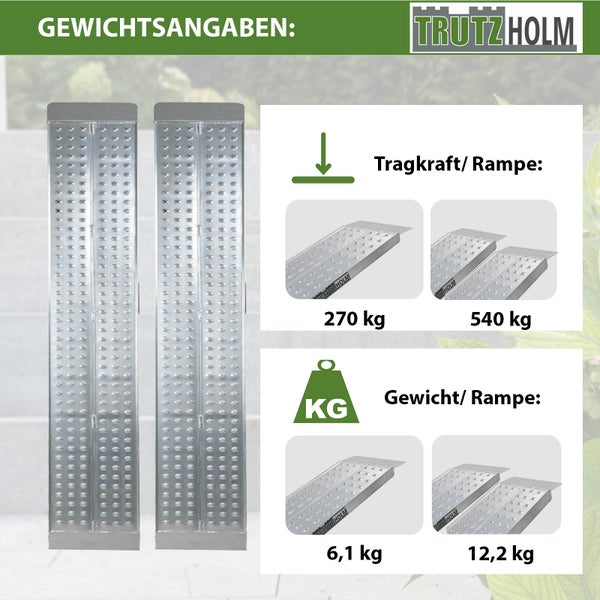 TRUTZHOLM 2 x Auffahrrampen 200 x 28 cm 540 kg Alu gelocht starr grau Verladerampen Motorradrampen