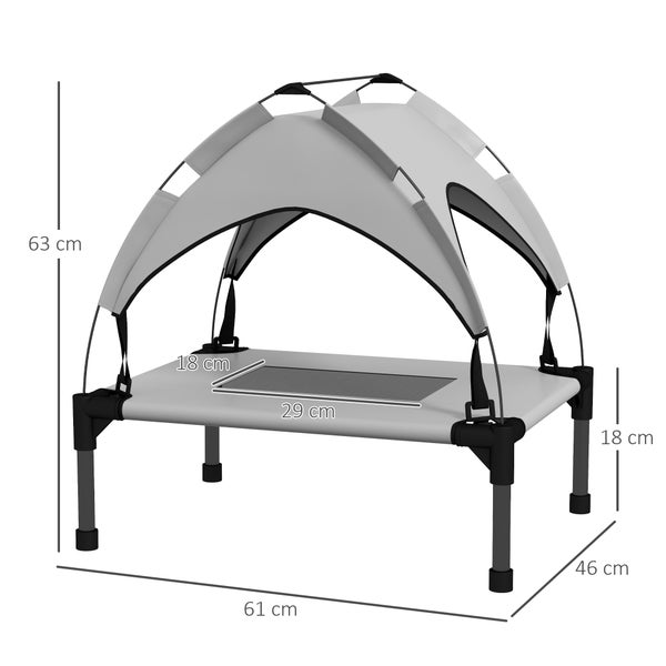 PawHut Erhöhtes Hundebett mit Baldachin, Haustierbett, Outdoor Hundeliege mit Dach, Atmungsaktiv, für Mini- und Kleinhunde Hellgrau Oxford 61 x 46 x 63 cm