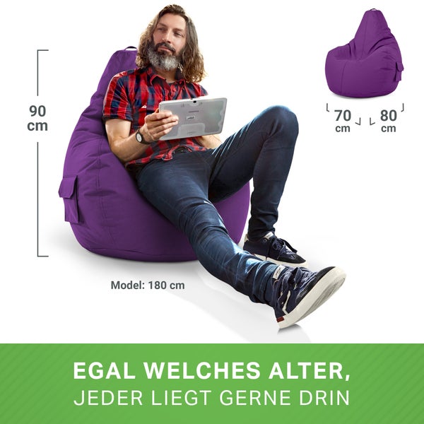 Green Bean Sitzsack mit Rückenlehne 80x70x90cm - Gaming Chair mit 230L Füllung Kuschelig Weich Waschbar - Bean Bag Bodenkissen Lounge Chair Sitzhocker Relax-Sessel Gamer Gamingstuhl Lila