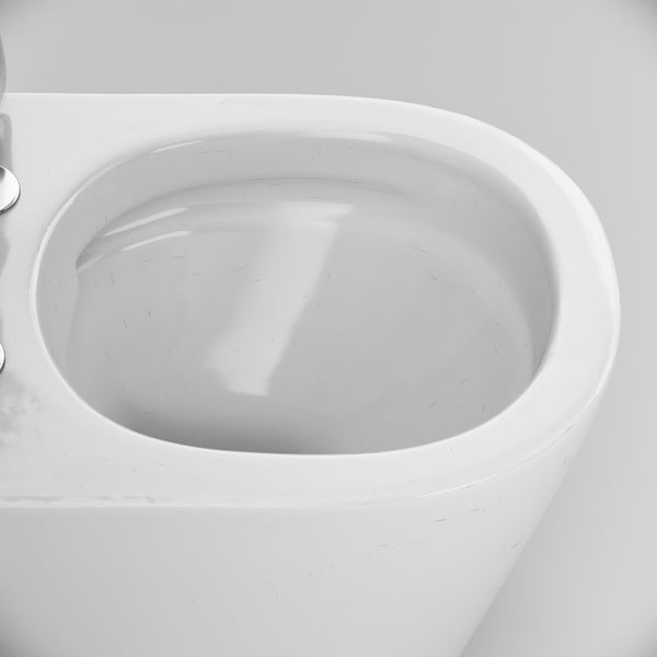 Wand-WC weiß, spülrandlos, aus Keramik inklusive WC-Sitz.