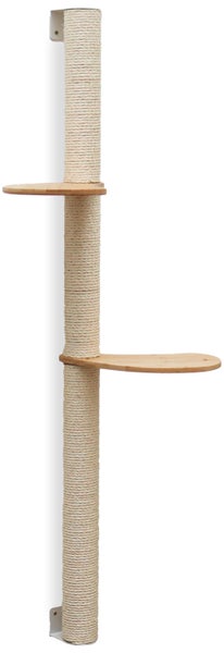 Wandkratzbaum zur Wandmontage mit Sisalstamm und zwei Holzliegeplattformen.