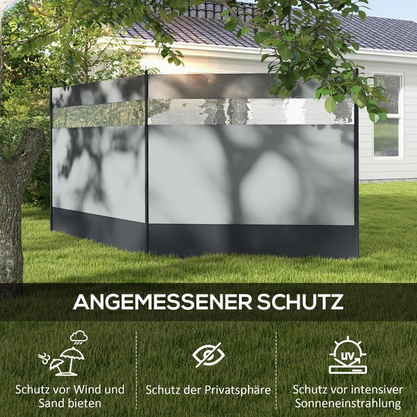 Outsunny Windschutz faltbar Camping Sichtschutz mit Lichtquellenfenster Heringen Seilen Windfang Zaun Strandwindschutz Strandschutz für Camping Garten, Strand, Terrasse 440 x 140 cm Grau
