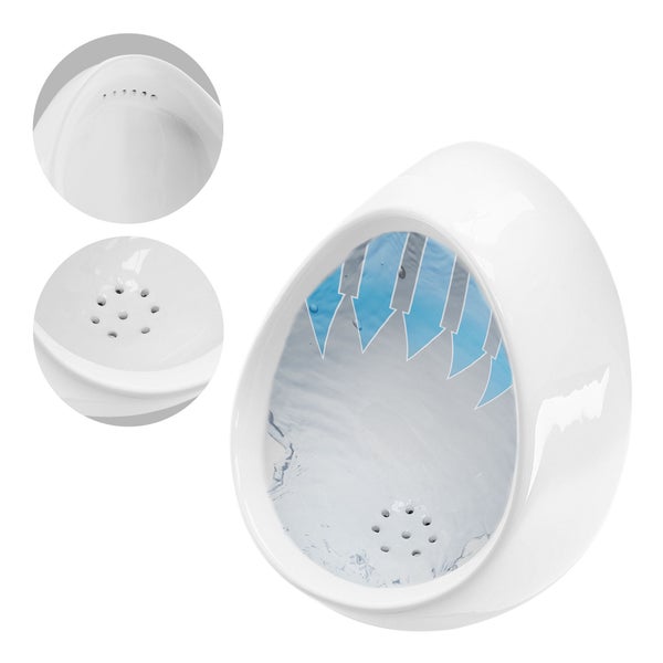 ECD Germany Urinal Zulauf von hinten Weiß, Hochwertige Keramik Pinkelbecken, Modernes Design Pissoir, 35 x 42 x 30 cm, Rund, Spülrand Geschlossen, Ablauf nach hinten, WC-Urinal Absaugeurinal Becken