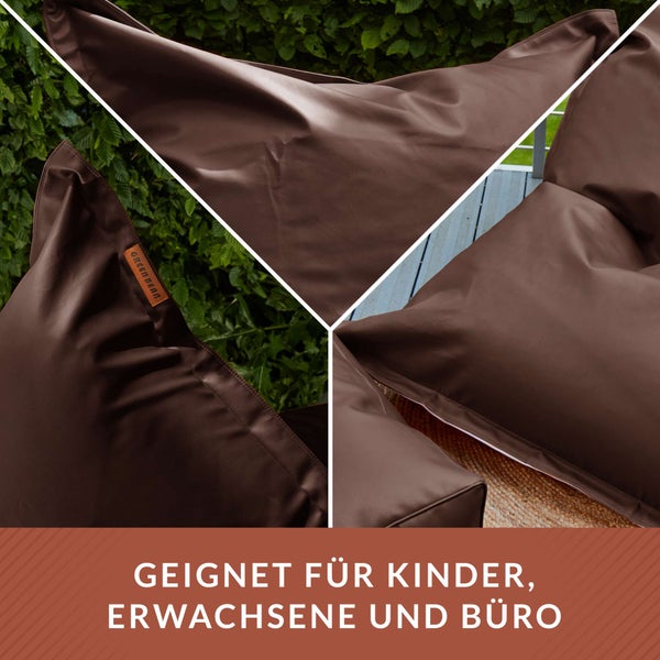 Green Bean XXL Riesen-Sitzsack aus Kunstleder mit EPS Perlen Füllung  - 140 x 180 cm 380 Liter - Bean Bag Sitzkissen Sitzpuff Sitzsessel Bodenkissen Lounge - Dunkelbraun