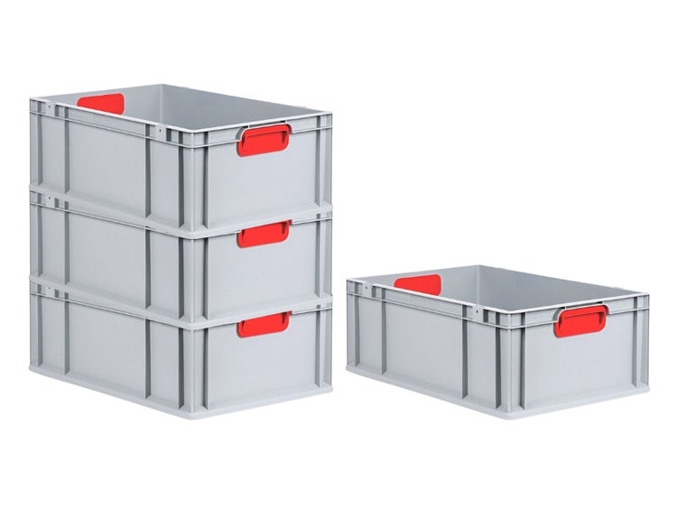 PROREGAL Spar Set 4x Eurobox Nextgen Color HxBxT 22 x 40 x 60 cm 44 Liter Griffe Rot Geschlossen Verstärkter Boden Eurobehälter Transportbox