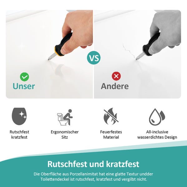 EMKE Toilettendeckel Oval mit Soft-Close-Funktion, WC-Sitze, Weiß, O Form, Schnellmontage, mit blauer Bedienleiste und Sitztragegriff, Tragfähigkeit max. 150kg, 447x363x51mm, für Bad