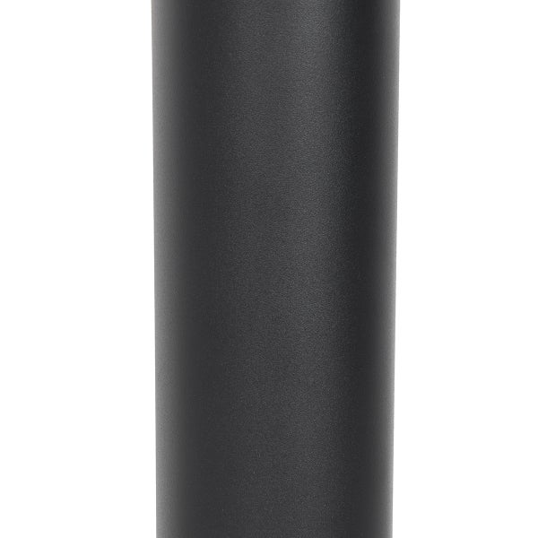 Detailansicht eines zylindrischen Möbelfußes aus Metall mit schwarzer strukturierter Oberfläche.