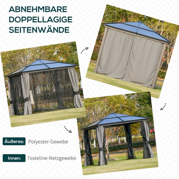 Outsunny Pavillon, mit lichtdurchlässigem PC Dach, 295 x 295 x 265 cm, Alu, Grau