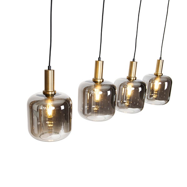 Vierflammige Hängeleuchte mit Lampenschirmen aus Glas und Metallaufhängung