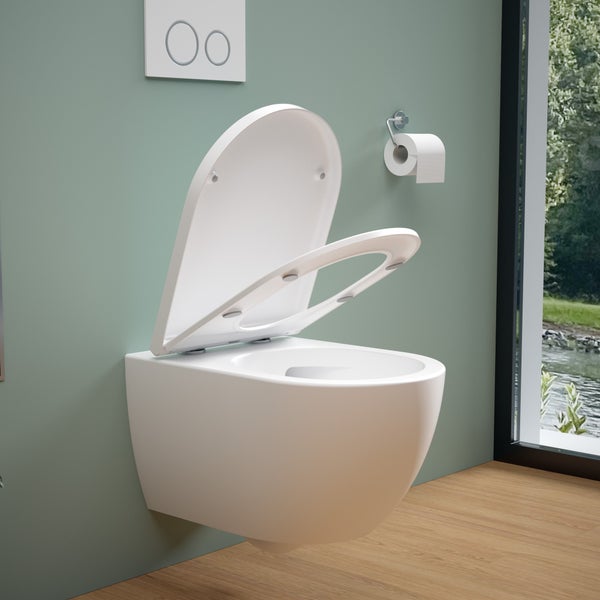 Soho Whirlflush Hänge Wand WC Spülrandlos Toilette Weiß Matt mit WC-Sitz