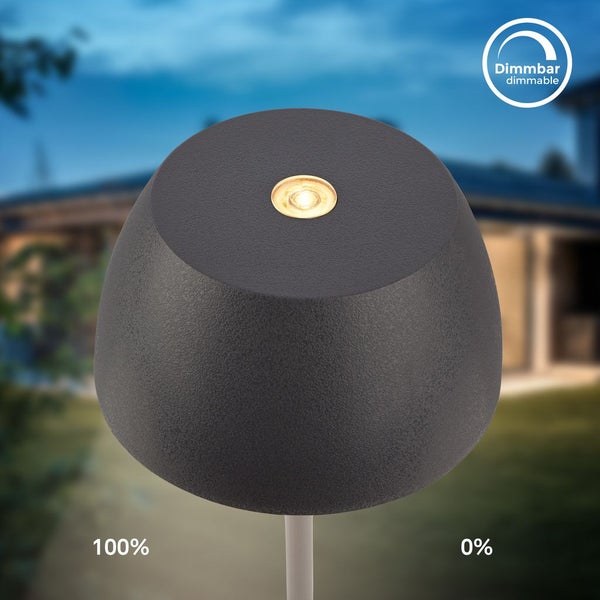 Tischlampe - 2,5W, 150lm, akku, led, dimmbar, warmweiß, anthrazit