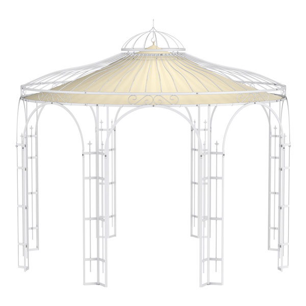 Pavillon ELEO Florenz Ø 3,7 m weiß - pulverbeschichtet | mit Dekorkugel und Sonnensegel ecru
