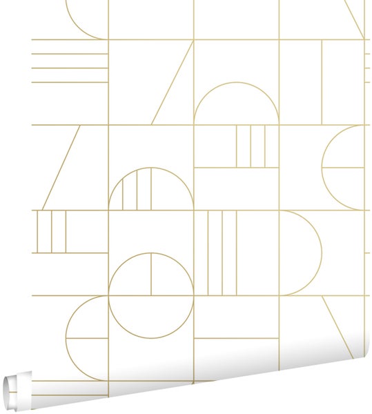 ESTAhome Tapete Art Decó Muster Weiß und Gold - 0,53 x 10,05 m - 139141