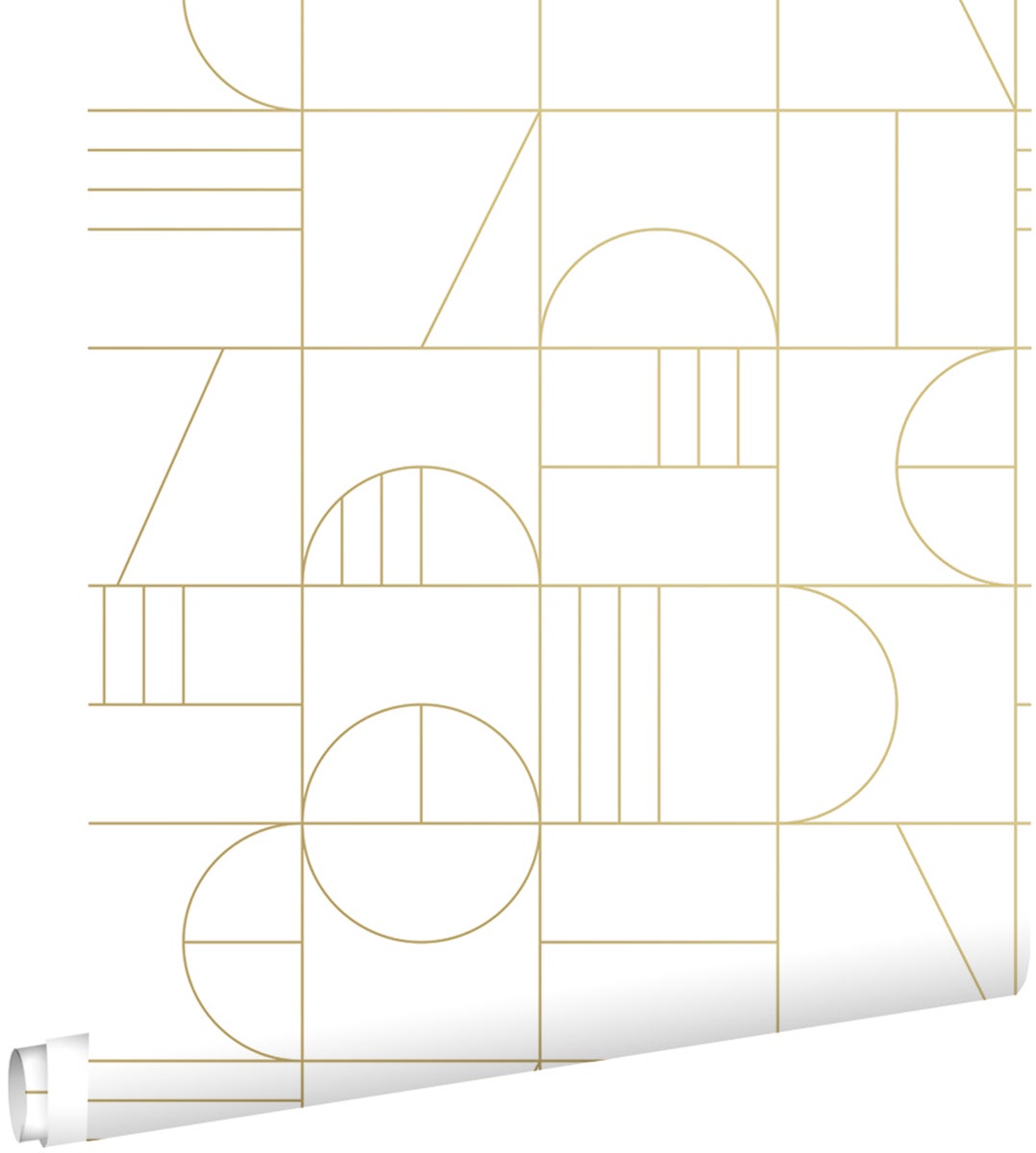 ESTAhome Tapete Art Decó Muster Weiß und Gold - 0,53 x 10,05 m - 139141