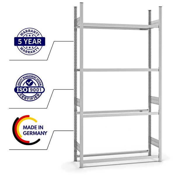 PROREGAL Reifenregal Stecksystem T-Profil Grundregal HxBxT 250 x 130 x 40 cm 4 Ebenen Fachlast 150 kg Verzinkt