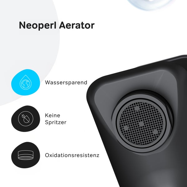 Neoperl Strahlregler mit Symbolen für Wassersparen, Spritzschutz und Oxidationsbeständigkeit