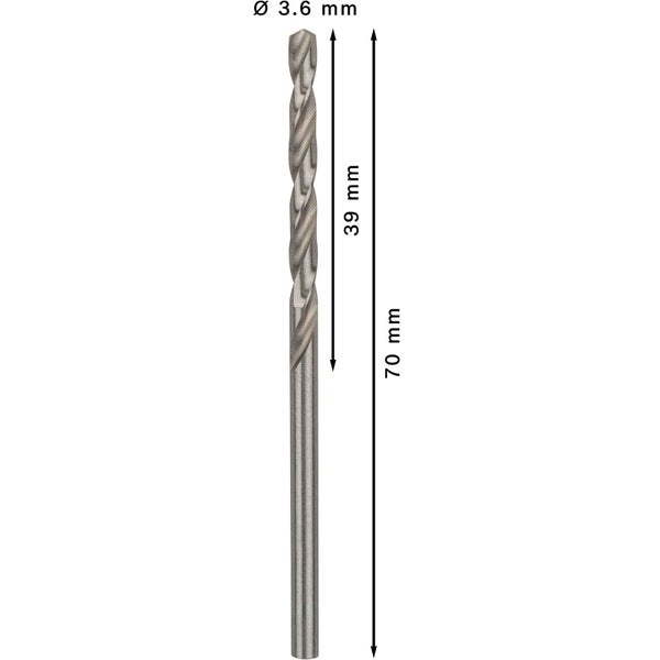 Metallbohrer mit einer Länge von 70 Millimeter und einem Durchmesser von 3,6 Millimeter