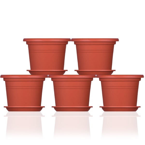 AC 5x Blumentopf Ø 40 cm Farbe Terrakotta & Untersetzer Kunststoff Pflanztopf Containertopf Übertopf Pflanzkübel rund 40 x 28 cm Blumentöpfe