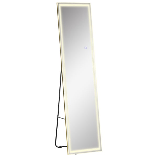 HOMCOM 2 in 1 Standspiegel, mit LED-Beleuchtung, , für Schlafzimmer, Wohnzimmer, 40 x 37 x 156,5 cm, Aluminium, Silber+Gold,