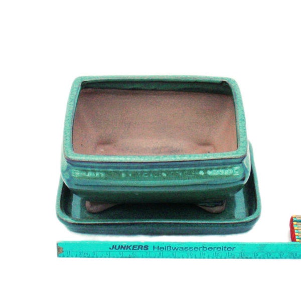 Bonsai-Schale mit Unterteller Gr. 2 - Grün - eckig - Modell G81 - L 14,5cm - B 11,3cm - H 6,6cm