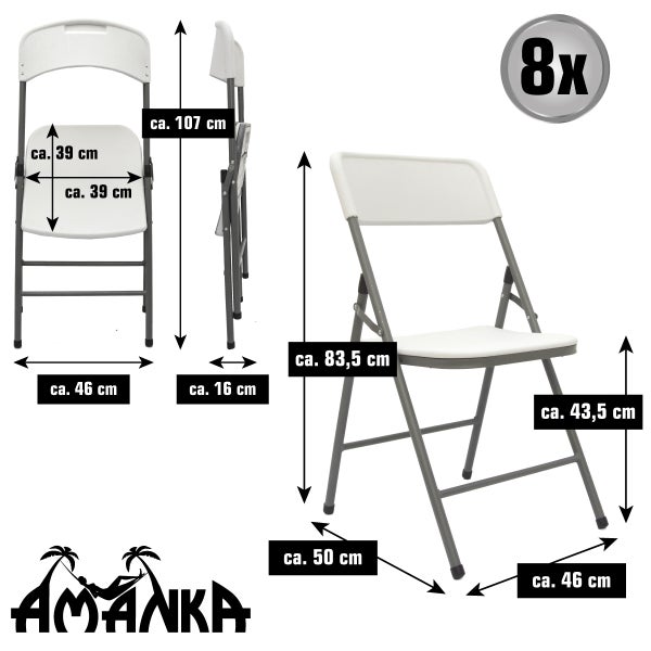 AMANKA Garten Sitzgruppe - 180 cm Tisch mit 8 Stühlen - Gartenmöbel Set Klappbar - Essgruppe Weiß