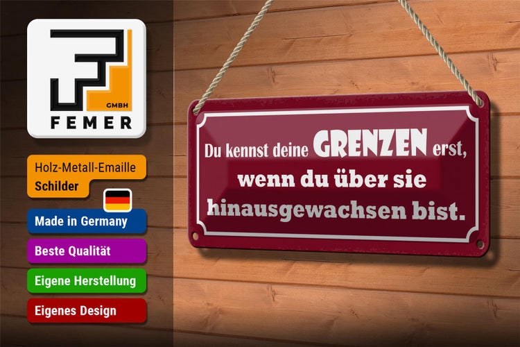 Blechschild Spruch 27x10cm kennst deine Grenzen erst wenn Dekoration