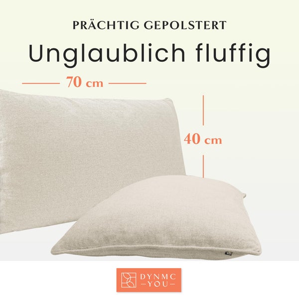 DYNMC you Sofakissen mit Füllung und Bezug - 2er Set 40x70cm mit Viel Füllung - VERGLEICHSSIEGER SEHR GUT - Rückenkissen mit Oeko TEX Baumwoll-Bezug - Bequeme Dekokissen - Couchkissen Beige
