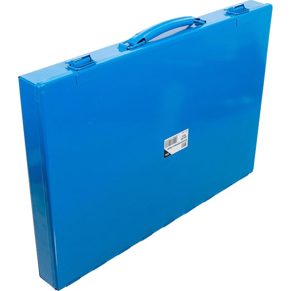 Blauer Werkzeugkoffer aus Metall mit Tragegriff