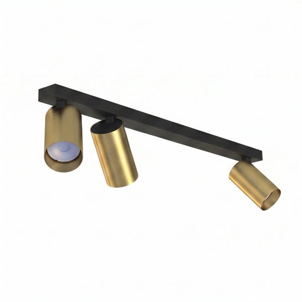 Deckenstrahler mit drei zylindrischen Spots in Metall für eine moderne Innenbeleuchtung.