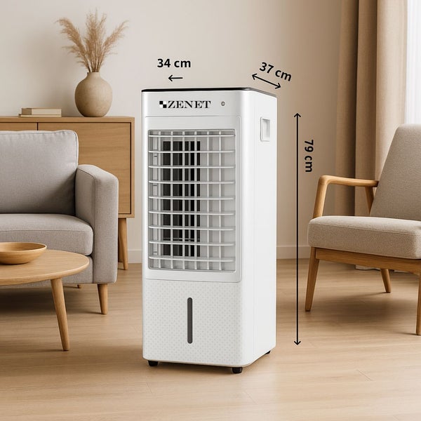 Mobiler Luftkühler Zenet ZET-480 mit Heizfunktion, Luftbefeuchter & Luftreiniger – tragbares Klimagerät für Räume, 4-in-1, energieeffizient