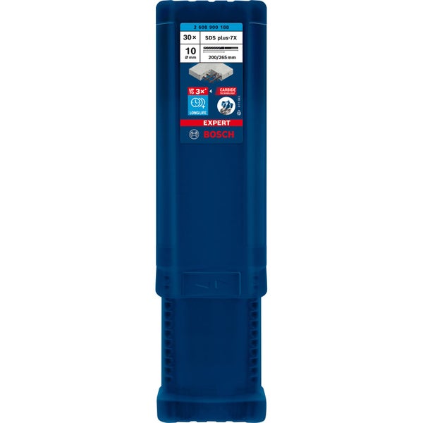 Bosch Expert SDS plus-7X Hammerbohrer, 10 Millimeter Durchmesser, 200/265 Millimeter Länge, 30 Stück in blauer Verpackung