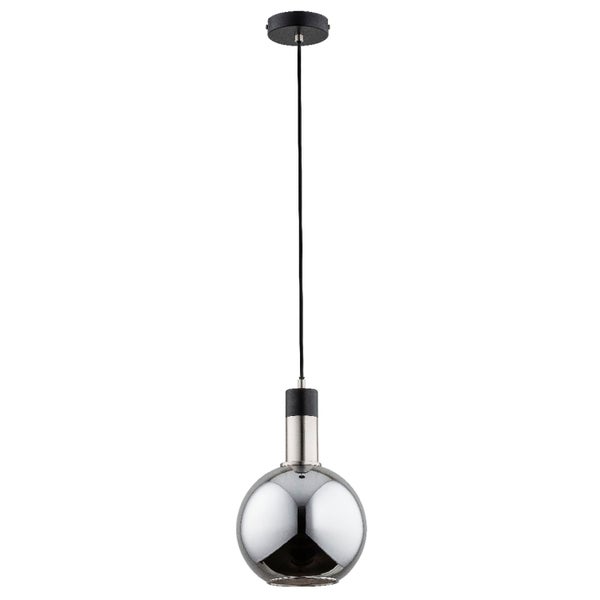 Moderne Pendelleuchte mit kugelförmigem Leuchtenschirm aus Glas an einem Kabel mit Deckenbefestigung