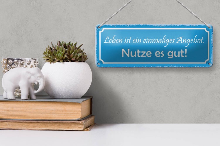 Blechschild Spruch 27x10cm Leben ist ein einmaliges Angebot Dekoration
