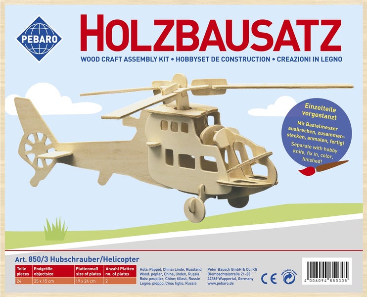 PEBARO 850/3 - Holzbausatz Hubschrauber, 24 Teile, Holzkonstruktion zum Zusammenstecken